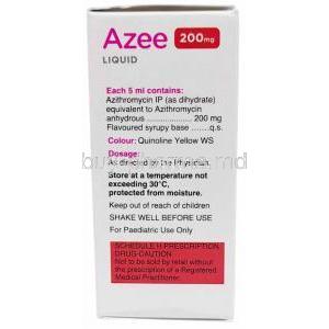 Azee Liquid, Azithromycin 200 mg/ 5 mL, Oral Suspension 15 mL, Box information, Dosage