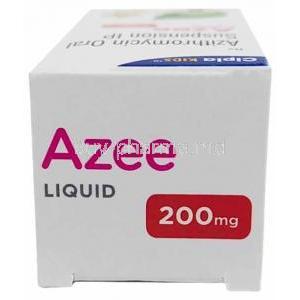 Azee Liquid, Azithromycin 200 mg/ 5 mL, Oral Suspension 15 mL, Box top view