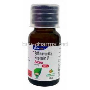 Azee Liquid, Azithromycin 200 mg/ 5 mL, Oral Suspension 15 mL, Bottle front view