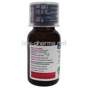 Azee Liquid, Azithromycin 200 mg/ 5 mL, Oral Suspension 15 mL, Bottle information, Composition