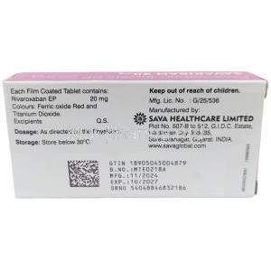 Savariban, Rivaroxaban 20 mg, Sava  Healthcare, Box information, Mfg date, Exp date