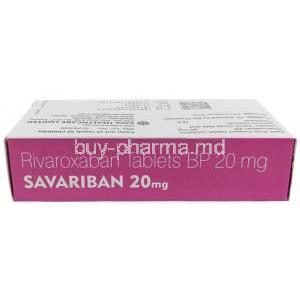 Savariban, Rivaroxaban 20 mg, Sava  Healthcare, Box top view