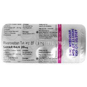 Savariban, Rivaroxaban 20 mg, Sava  Healthcare, Blisterpack information