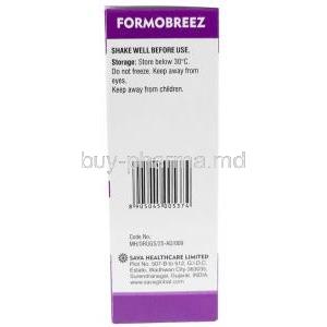 Formobreez Inhaler, Formoterol 6mcg, Budesonide 200mcg, Inhaler (CFC Free) 120MD, Sava  Healthcare, Box information, Storage