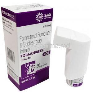 Formobreez Inhaler, Formoterol 6mcg, Budesonide 200mcg, Inhaler (CFC Free) 120MD, Sava  Healthcare, Box, Inhaler