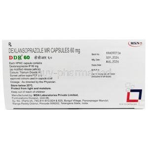 DDR MR, Dexlansoprazole 60mg, Capsule (MR), MSN Laboratories,Box information, Mfg date, Exp date