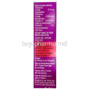 Allegra Nasal Spray, Fluticasone 27.5 mcg, 120 MDI, Sanofi India, Box information