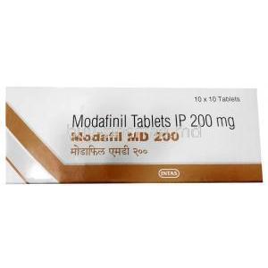 Modafil 200mg Tablet MD,Modafinil 200mg, Intas Pharma, Box front view