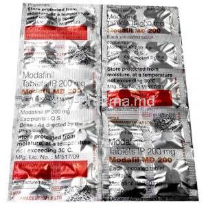 Modafil 200mg Tablet MD,Modafinil 200mg, Intas Pharma, Sheet information, Manufacturer