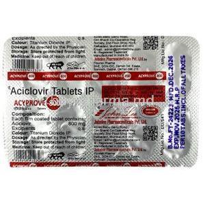 Acyprove, Acyclovir 800 mg, Johnlee, Blisterpack information