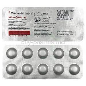 Minoxytop, Minoxidil 10 mg, Healing Pharma India Pvt Ltd, Blisterpack, Blisterpack information