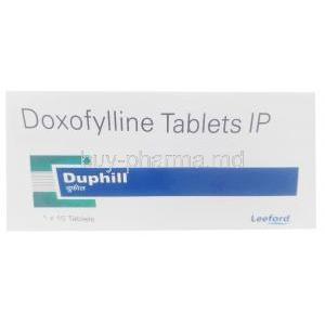 Duphill, Doxofylline 400mg, Leeford Healthcare Ltd, Box front view