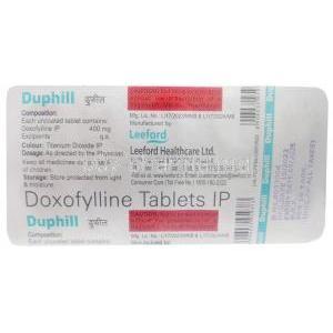 Duphill, Doxofylline 400mg, Leeford Healthcare Ltd, Blisterpack information