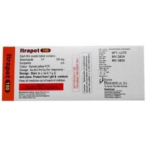 Itrapet for Dogs and Cats, Itraconazole 100 mg, 10tablets, Box information