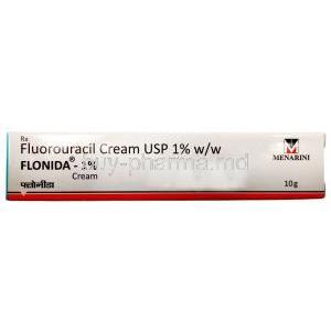 Flonida Cream, Fluorouracil 1%, Cream 10g, Menarini India, Box front view