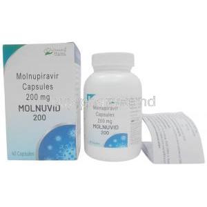 Molnuvid, Molnupiravir 200 mg, 40 capsules,Healing Pharma India Pvt Ltd, Box, Bottle, Insert