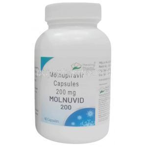 Molnuvid, Molnupiravir 200 mg, 40 capsules,Healing Pharma India Pvt Ltd, Bottle front view