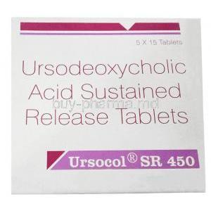 Ursocol SR 450, Ursodeoxycholic Acid 450 mg, 15 tablets, Sun Pharma, Box front view