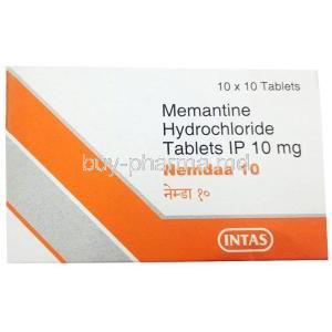 Nemdaa 10, Memantine 10mg, Intas Pharma, Box front view