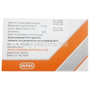 Nemdaa 10, Memantine 10mg, Intas Pharma, Box information