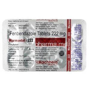 Wormentel 222, Fenbendazole 222mg, Kachhela Medex, Blisterpack information