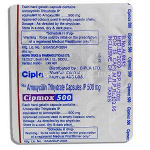 Generic Amoxil,  Amoxycillin trihydrate 500 mg Capsule (Cipla)