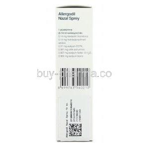 Allergodil Azelastine 140 mcg Nasal Spray box information