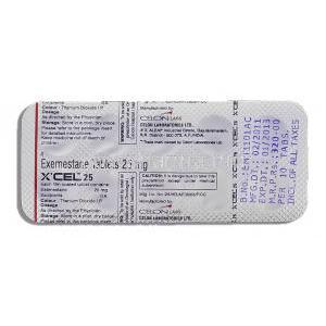 Xcel, Generic  Aromasin, Exemestane 25 mg packaging