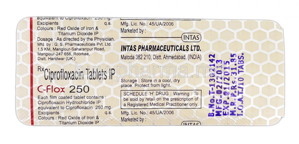 ciprofloxacin 250mg spc