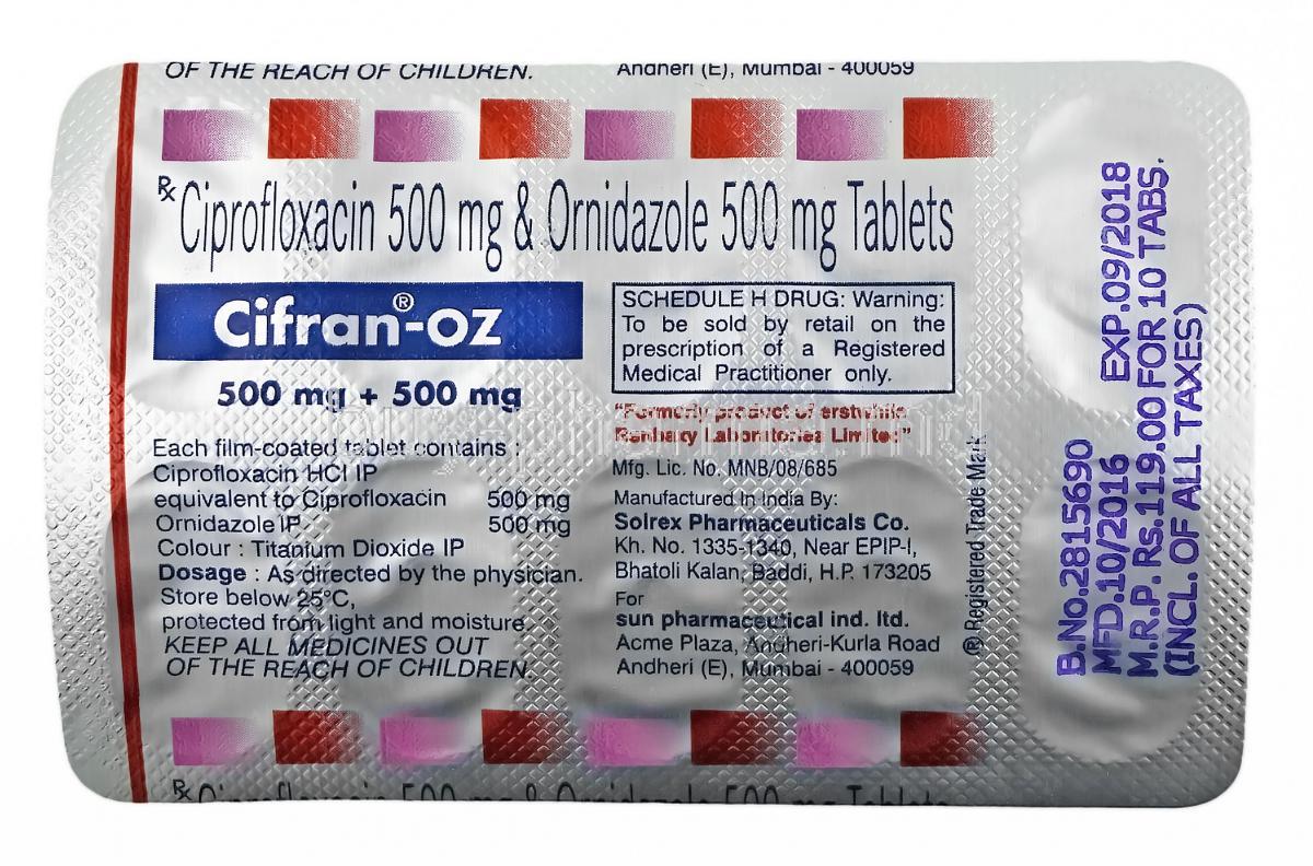 购买环丙沙星/奥硝唑500毫克 片 ( Cifran - Oz (ciprofloxacin/ Ornidazole 500mg