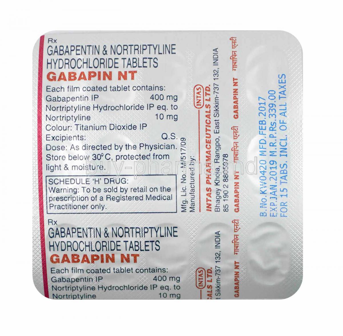 Buy Gabapin NT 100mg 400mg 10's Tablet Best Price Online