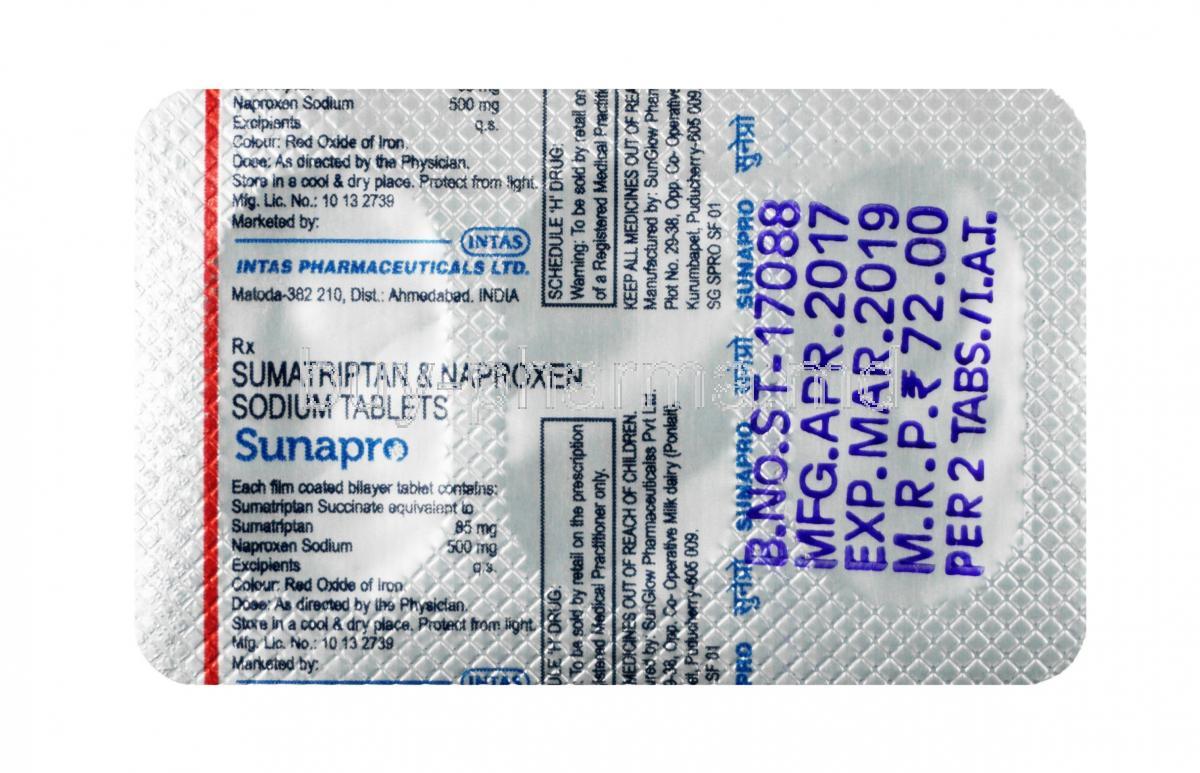 购买舒马曲坦/萘普生 片 ( Sunapro （sumatriptan / Naproxen） ) Online - Buy-pharma.md