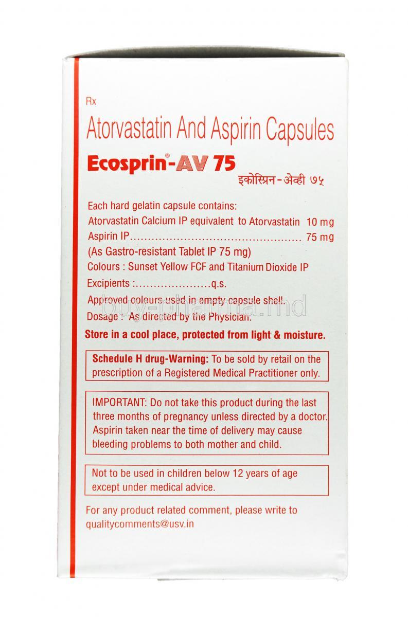 购买阿司匹林/阿托伐他汀 胶囊 ( Ecosprin Av （aspirin / Atorvastatin） ) Online