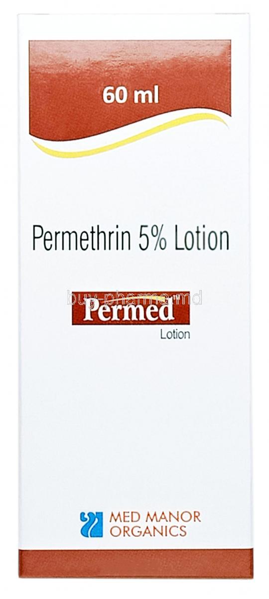 Permed Lotion, Permethrin 5 % w/w, 60ml, Med Manor Organics, Box front view